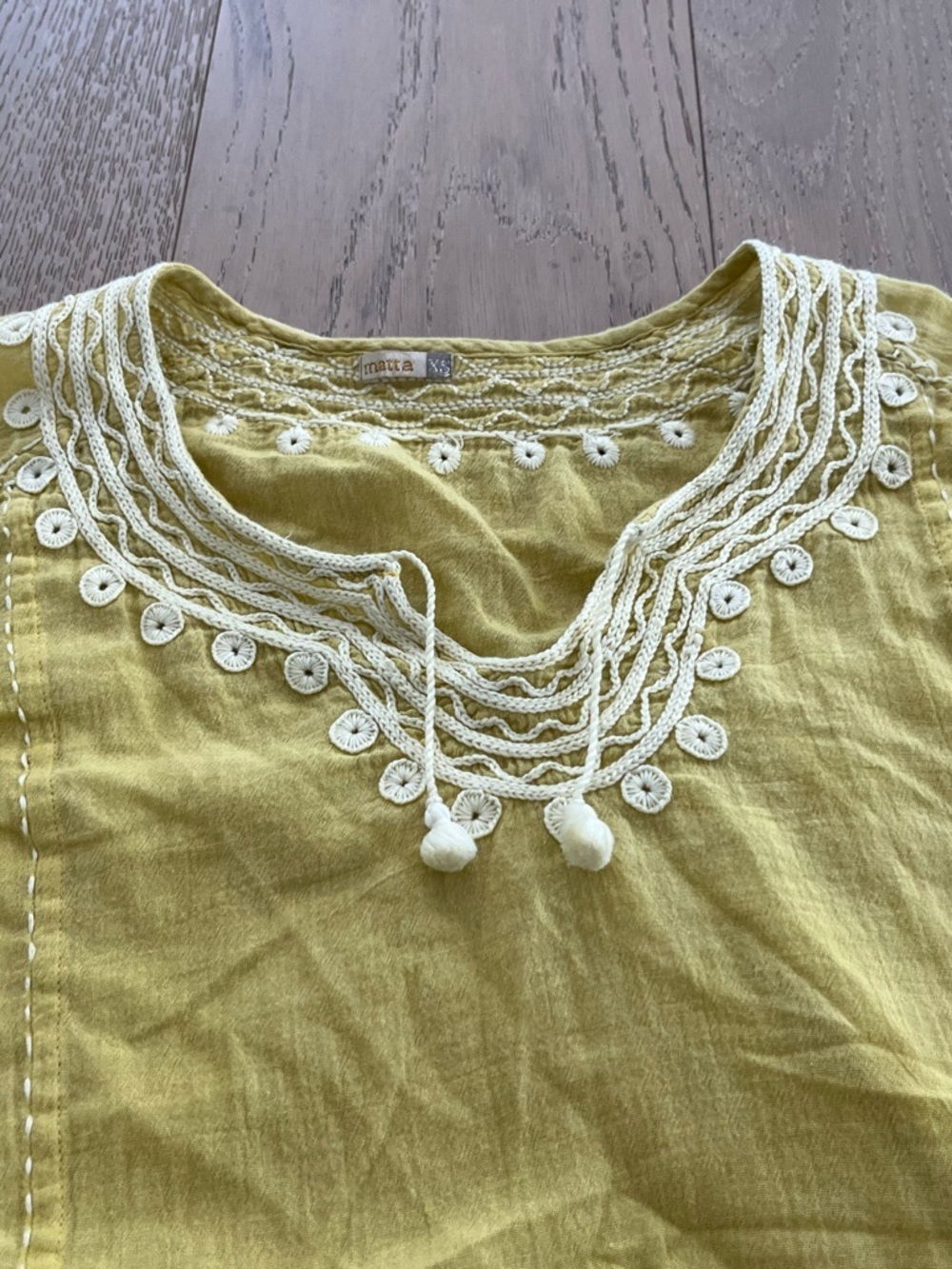 Matta Yellow Embroidered Boho Cotton Top XS - Picture 5 of 6